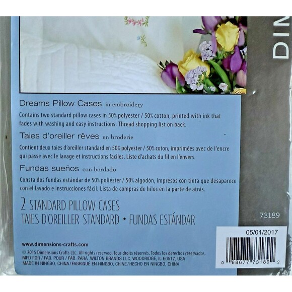 NOS Dimensions Stamped Cross Stitch Set of 2 Pillow Cases SWEET DREAMS 73189 - Picture 2 of 5